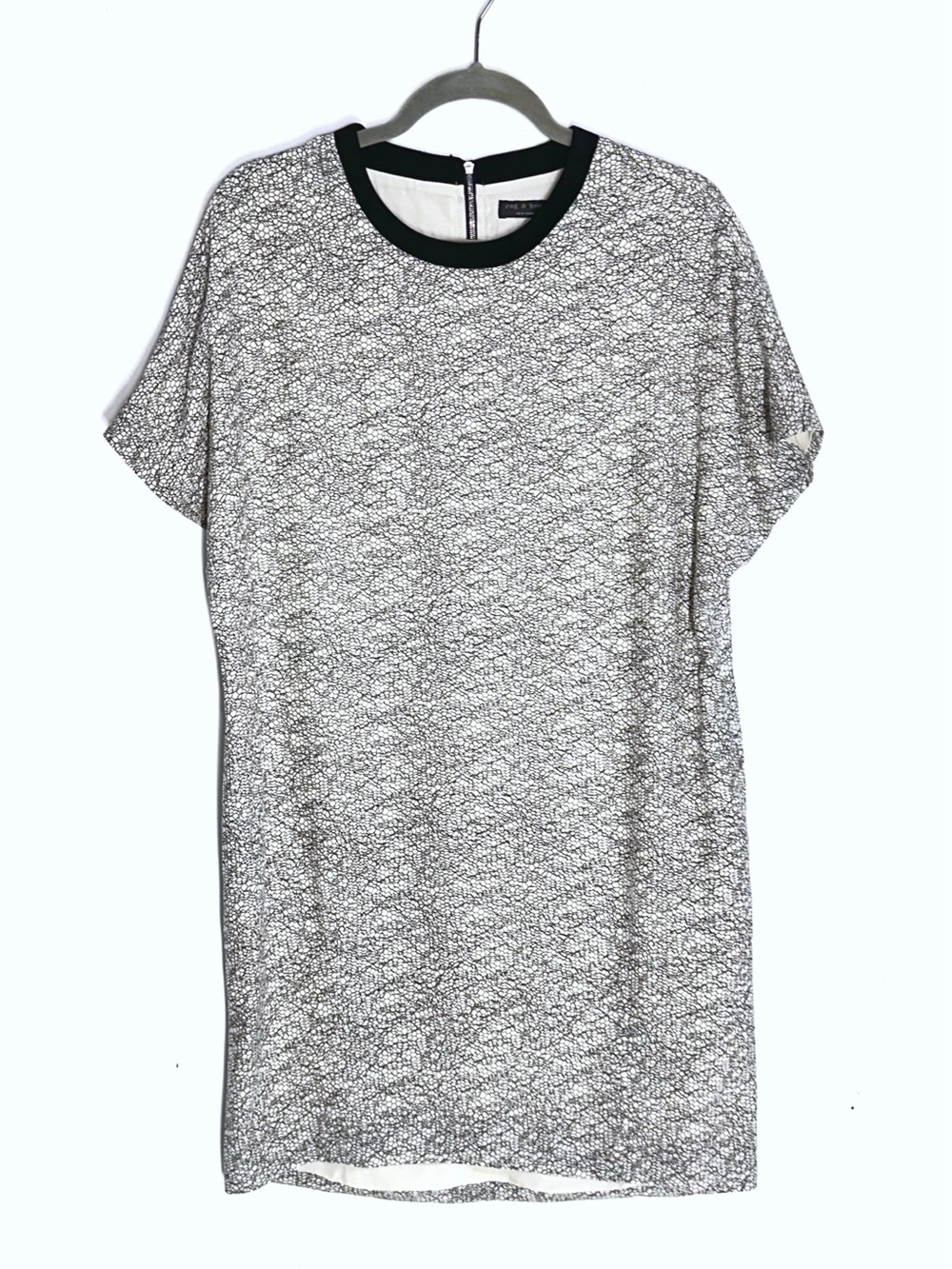 Rag & Bone Jubilee Silk Web Print Shift Dress Minimalist Office S Black/White
